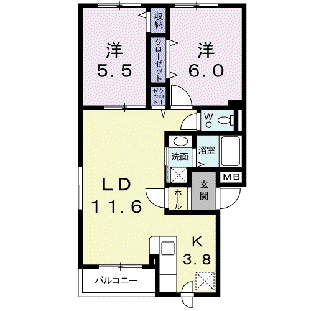 グラス トレーズII(2LDK/4階)の間取り写真