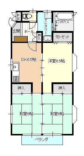 プラスペリティ(3DK/1階)の間取り写真