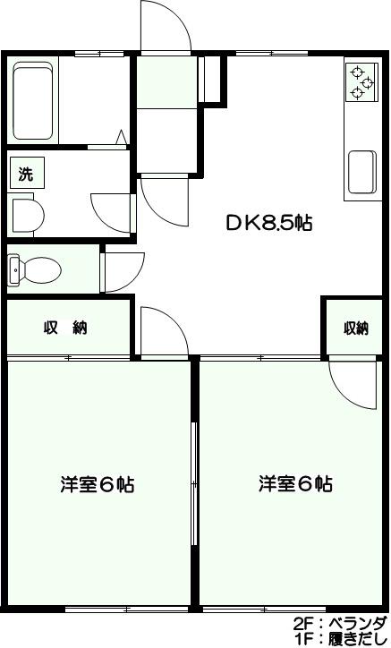 グリーンコーポ第3(2DK/1階)の間取り写真