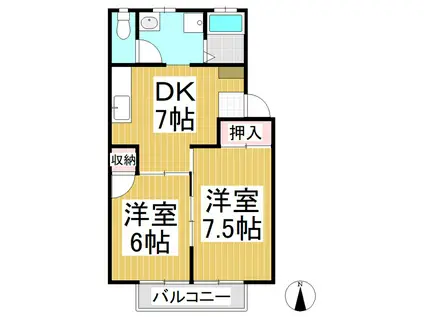須坂ガーデンヴィラ B棟(2DK/1階)の間取り写真
