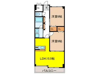 レジデンス辰己(2LDK/3階)の間取り写真