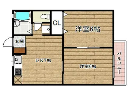 神内ハイツB(2DK/1階)の間取り写真