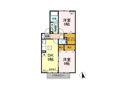 ノースステラB(2DK/1階)の間取り写真