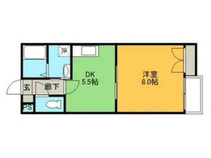 フォーバスII(1DK/1階)の間取り写真