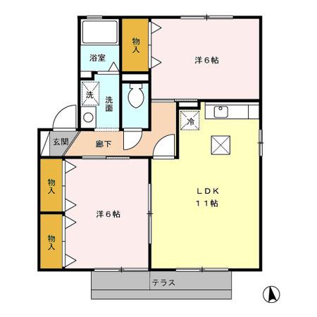 セジュール モア B(2LDK/1階)の間取り写真