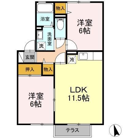 セジュールかながわB(2LDK/1階)の間取り写真