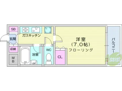 ダイアパレスヒルズ台原(1K/4階)の間取り写真