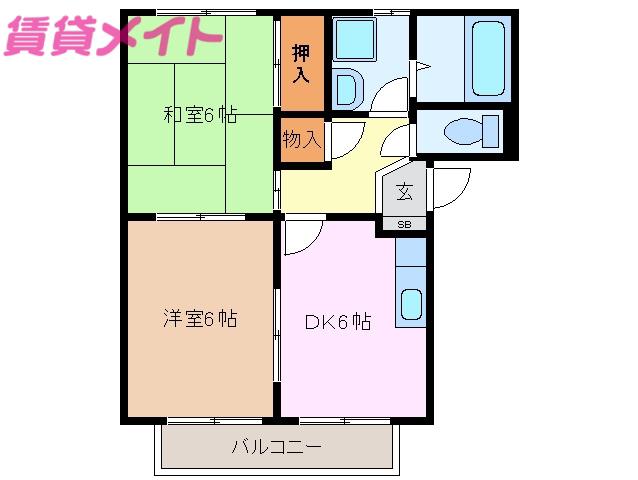 SURPLUSウィステリア C棟(2DK/1階)の間取り写真
