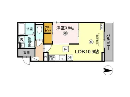 クレセント松原(1LDK/1階)の間取り写真