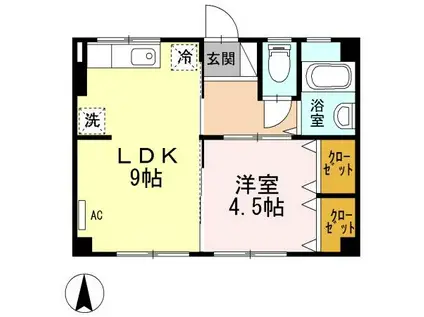 新浜マンション(1LDK/3階)の間取り写真