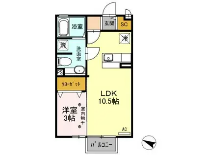 ミリュー・ヴィラージュ(1LDK/2階)の間取り写真
