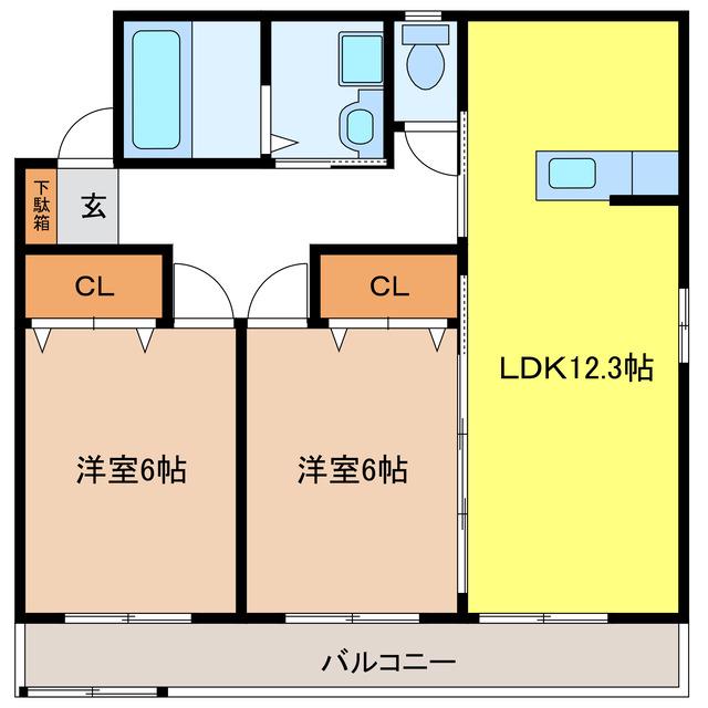 クリスタルパレス(2LDK/3階)の間取り写真