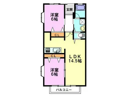 エクシード萩原1(2LDK/1階)の間取り写真