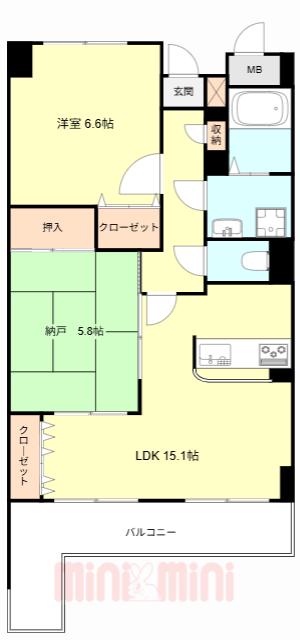 セレッソカージェ芦屋(1SLDK/2階)の間取り写真
