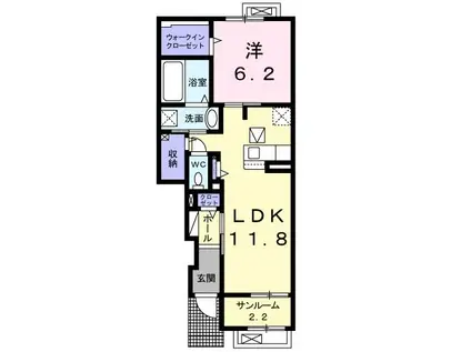 ノースヒルズII(1LDK/1階)の間取り写真