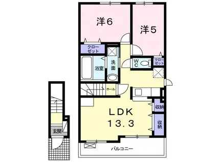 グラーベン沖 B(2LDK/2階)の間取り写真