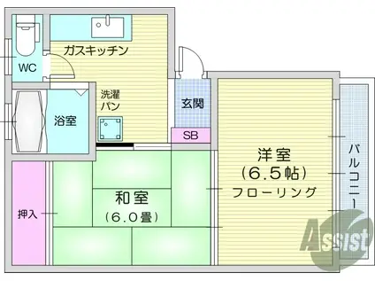 七曲ハイツII(2K/1階)の間取り写真