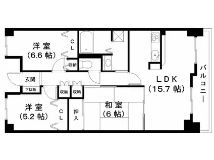 JUJU近江八幡(3LDK/3階)の間取り写真