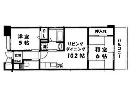 サンパレス横浜(2LDK/6階)の間取り写真