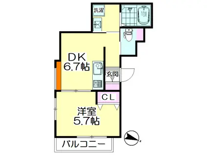 LOTUS(1DK/1階)の間取り写真