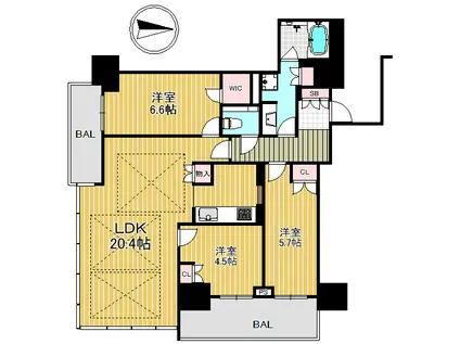 グランドメゾン新梅田タワー THE CLUB RESIDENCE(3LDK/9階)の間取り写真
