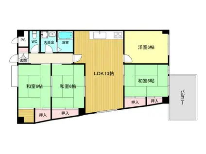 サンロイヤル上甲東園 B棟(4LDK/2階)の間取り写真