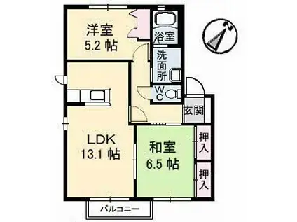 ジュネスタウンA棟(2LDK/1階)の間取り写真