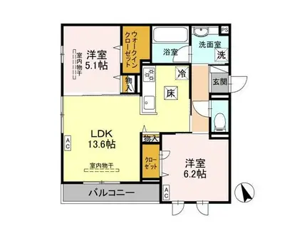 WISTERIA寺家(2LDK/1階)の間取り写真