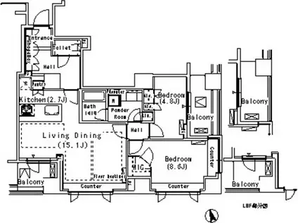 パークアクシス代官山(2LDK/6階)の間取り写真