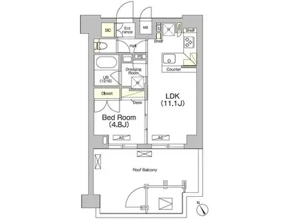 JPNOIE門前仲町(1LDK/12階)の間取り写真