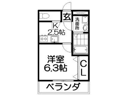 リバティKM(1K/1階)の間取り写真
