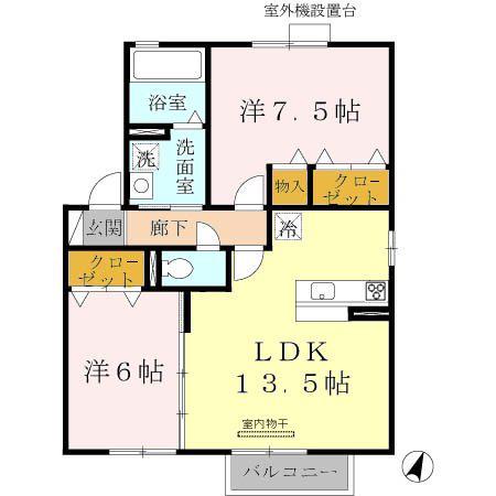 ウィルモア垂水D(2LDK/2階)の間取り写真