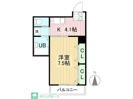 寺門レジデンス(ワンルーム/2階)の間取り写真