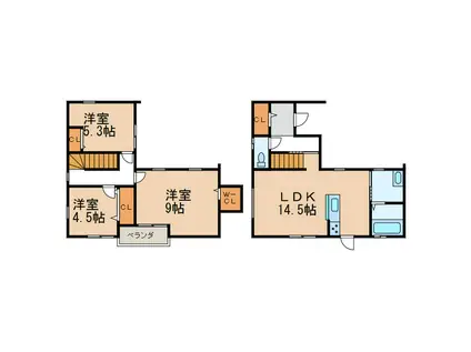 さくらウエストB号(3LDK/1階)の間取り写真