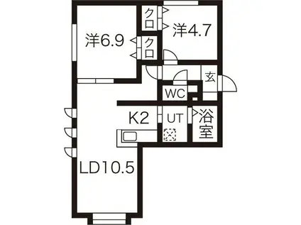 GRANDEUR(2LDK/2階)の間取り写真