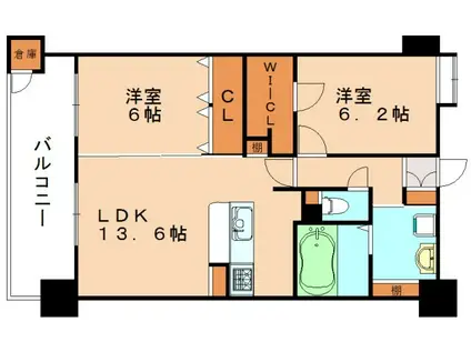 ニューガイア飯塚北(2LDK/10階)の間取り写真
