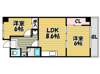 ツインフラッツ(2LDK/8階)の間取り写真