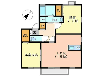 ロイヤルステージ A棟(2LDK/1階)の間取り写真