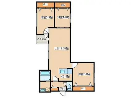 CITY PREMIER北6条(3LDK/4階)の間取り写真