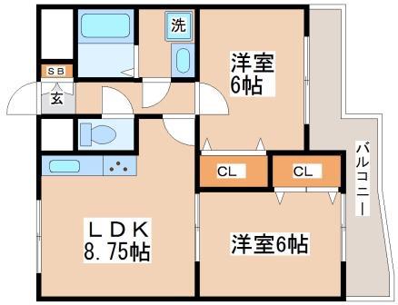 ディグニーコート舞子(2LDK/5階)の間取り写真