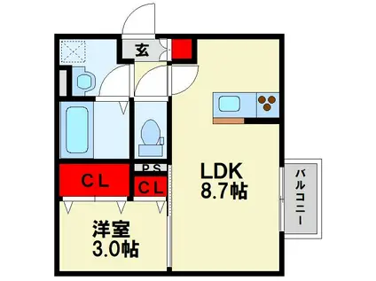 DROOM桜 本城(1LDK/1階)の間取り写真