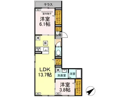 ディー パイナ 井土ケ谷中町(2LDK/3階)の間取り写真