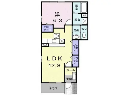 グレイスアルモニーB(1LDK/1階)の間取り写真