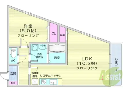 レキシントン・スクエア萩野町(1LDK/6階)の間取り写真