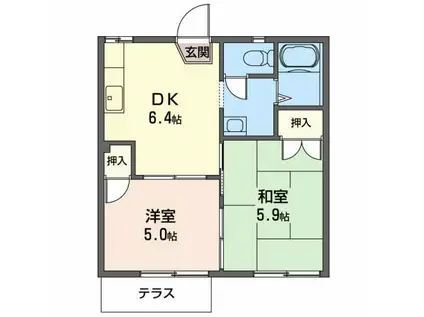 ウエスト ファイブ(2DK/1階)の間取り写真