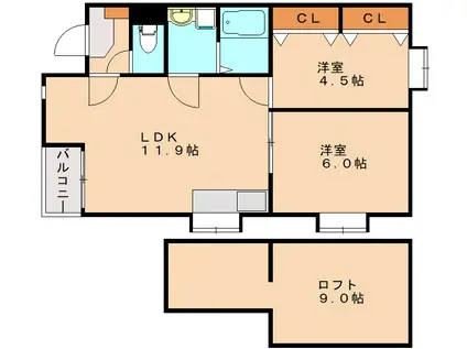 ピュール姪浜(2LDK/1階)の間取り写真