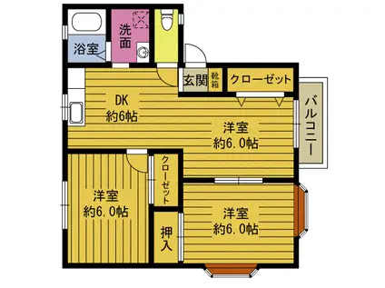 そりあーど・おくだB(2LDK/1階)の間取り写真