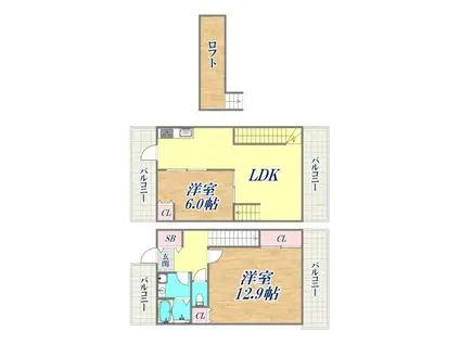 プラシド青谷A棟・B棟(2LDK/1階)の間取り写真