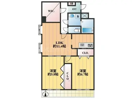 エスタールビル(2LDK/4階)の間取り写真