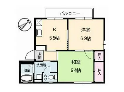 フローラB(2DK/1階)の間取り写真